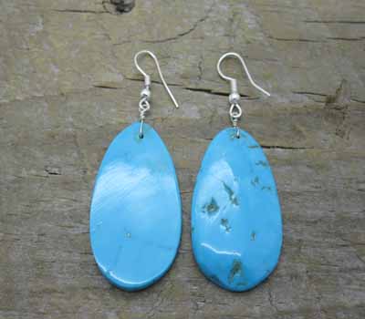 Earrings Native American Blue Turquoise Slab